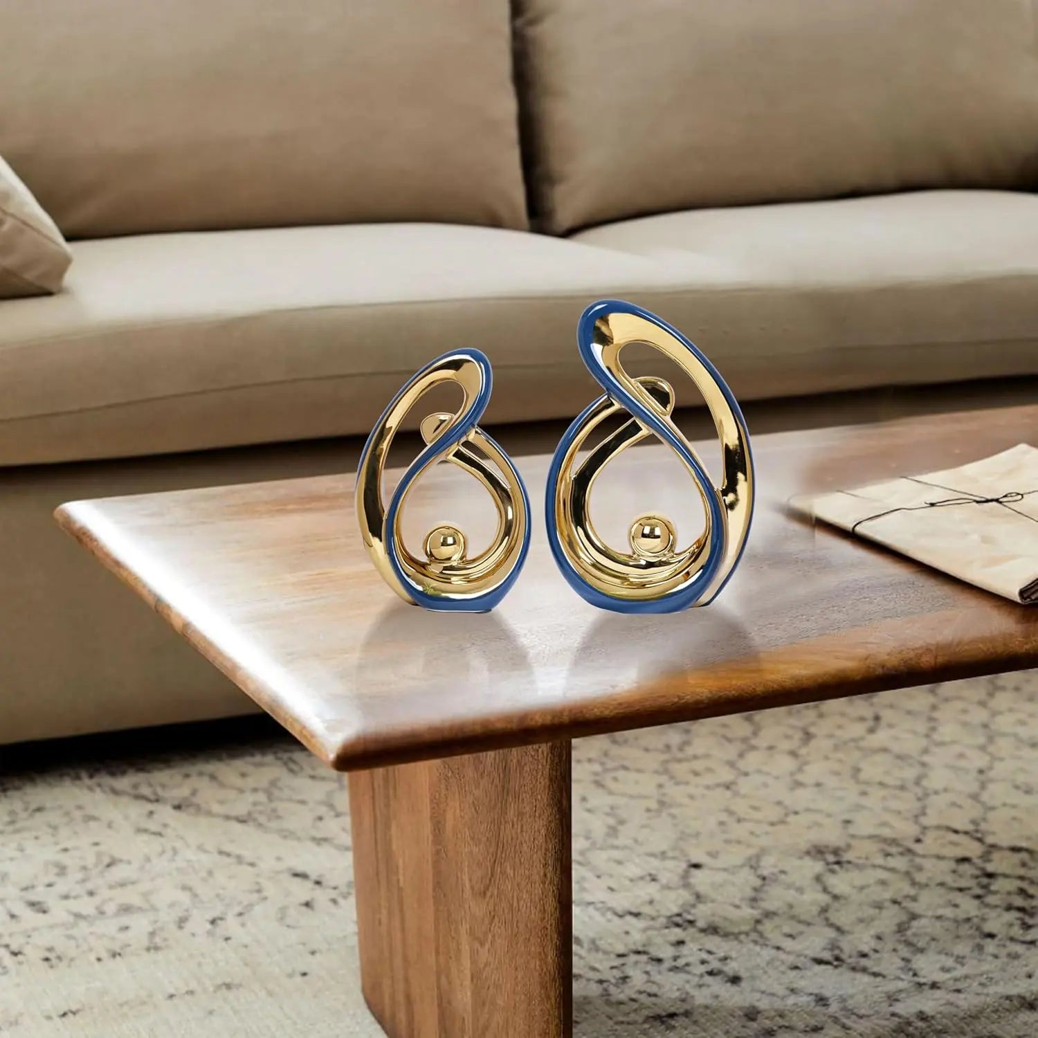 2 Count Navy Blue Decor Centerpiece Table Decorations Blue and Ceramic Decor Statue Mid Century Modern Decor Centerpieces for Dining Room Living Room Kitchen Shelf Office Coffee Table Decor
