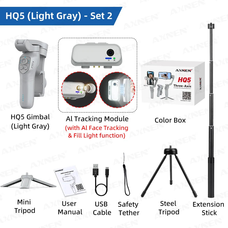 HQ5 AI Gimbal 3-Axis Anti-Shake Handheld Stabilizer Auto Face Tracking Handy Mobile Stand for Iphone Android Phone Vlog