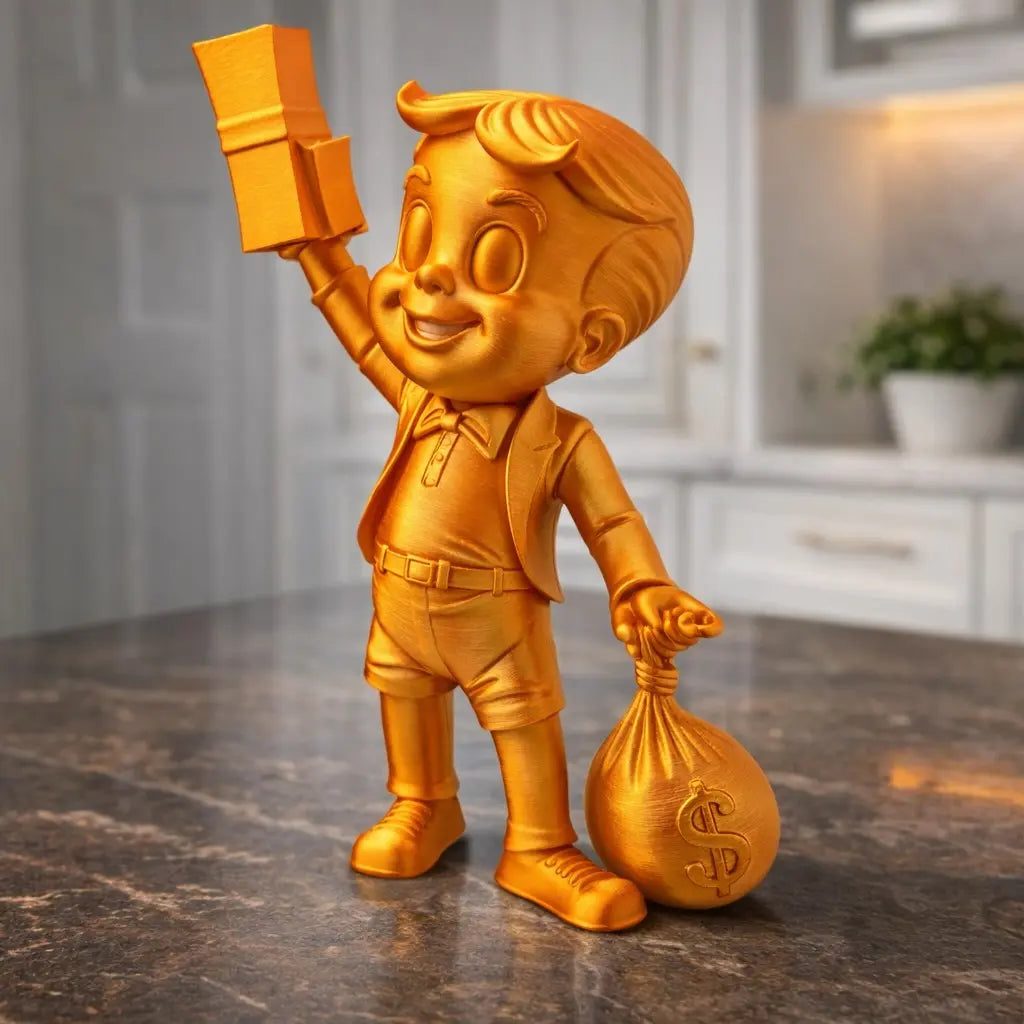Richie Rich (FIXED PACKAGE ARRIVING BROKEN) | Luxury Cartoon Decor | Gold Orange Statue | Desk Shelf Art | Pop Culture Fan Art GIFT