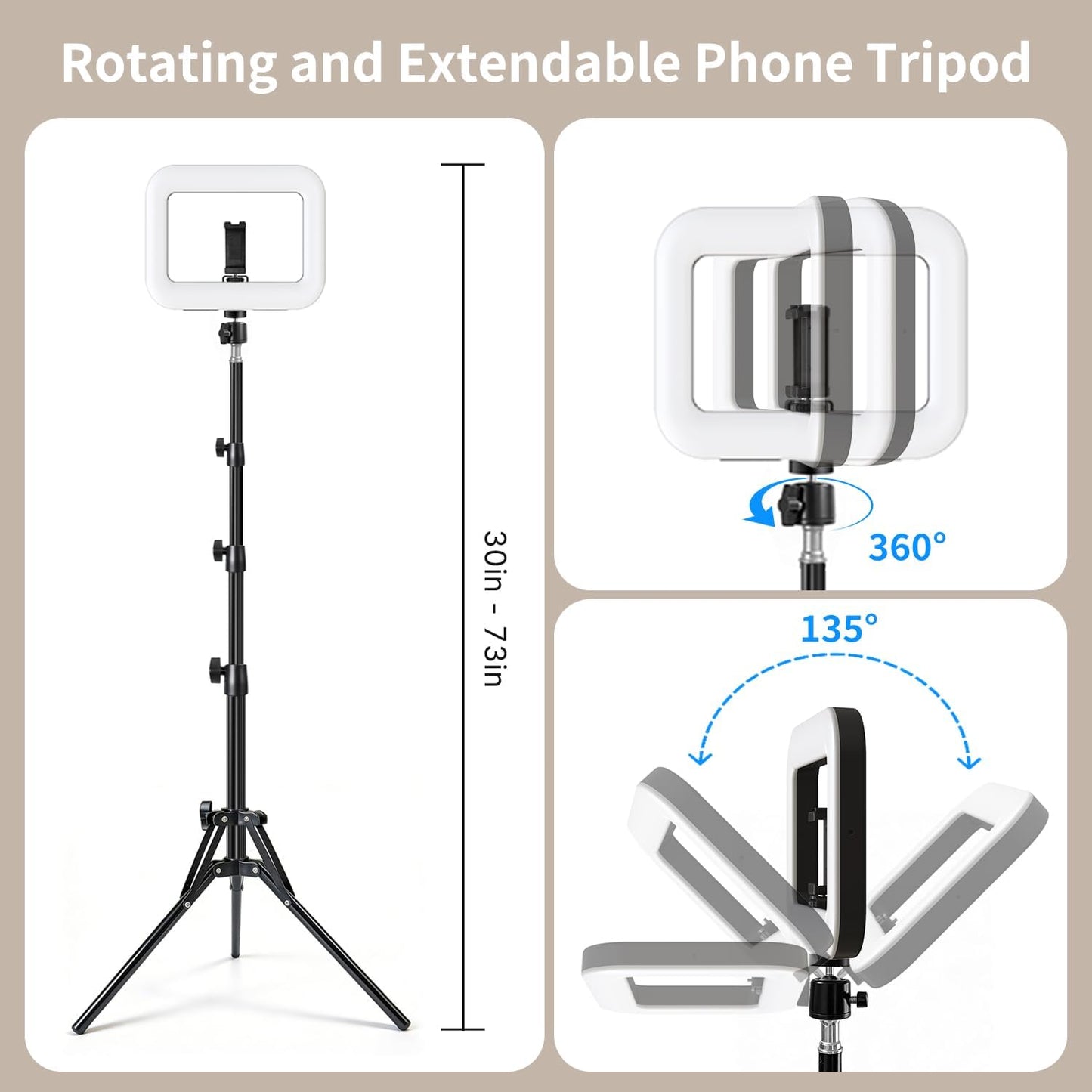 Selfie Ring Light Tripod for Iphone, 73" Extendable Selfie Stick Phone Tripod with Light for Cell Phone, Dimmable Tripods Ring Light with Phone Holder and Stand for Video Recording/Live Stream