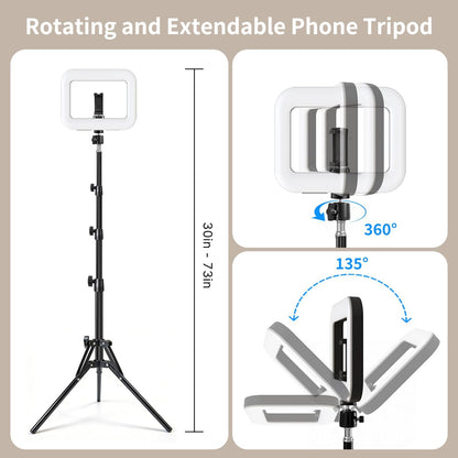 Selfie Ring Light Tripod for Iphone, 73" Extendable Selfie Stick Phone Tripod with Light for Cell Phone, Dimmable Tripods Ring Light with Phone Holder and Stand for Video Recording/Live Stream