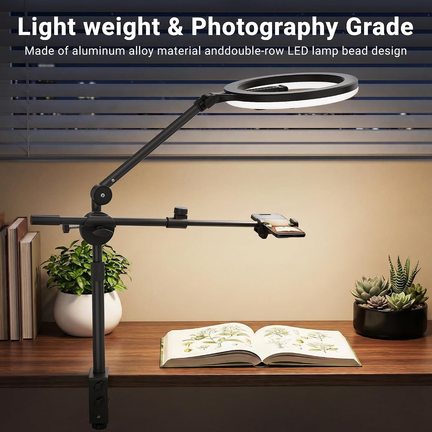 11" Ring Light with Stand, Featuring Overhead Phone Mount and Desk Ring Light with Phone Holder, Perfect for Phone Stand for Recording and Product Photography, Live Streaming Youtube Tiktok