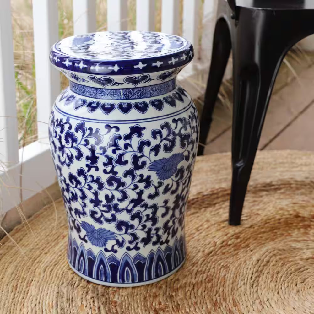 Blue Garden Decorative Ceramic Podium Garden Stool