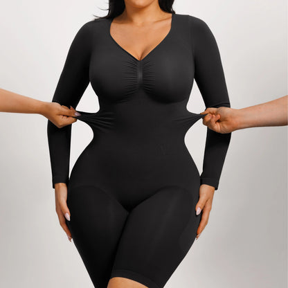 Feelingirl Women'S Long Sleeve Tummy Control Bodysuit V Neck Basic Stretchy Slim Fit Body Suits Going Out Tops