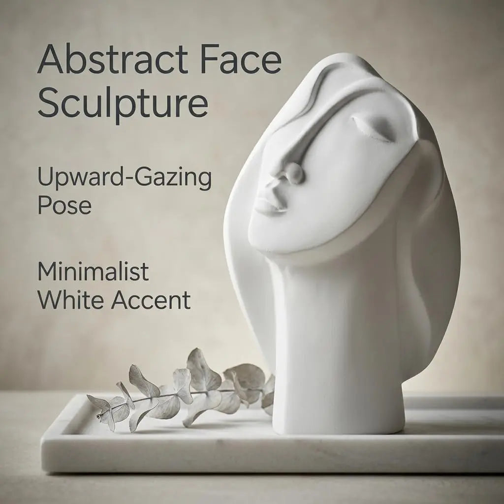 Abstract Sculpture Modern Home Decor, White Female Face Statue | Minimalist Shelf Decor, Coffee Table Decor, Desk Decor, Office Decor, Bedroom Accent, Bookshelf Decor, Living Room Accent