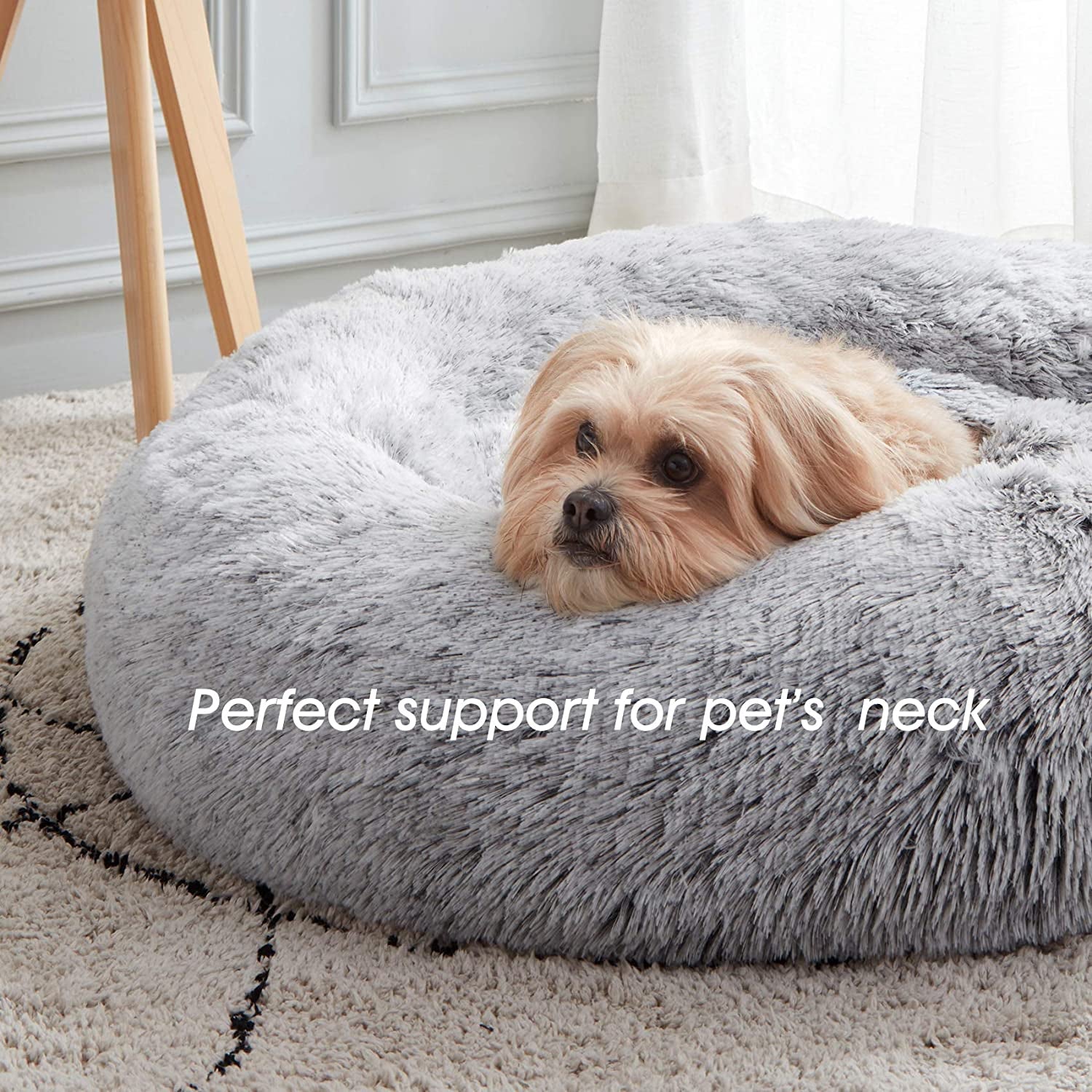 Calming Soft round Dog &Cat Bed Small Dog Bed Washable,20" | Fluffy Faux Fur Cuddler,Anti-Anxiety,Anti-Slip Bottom,Self-Warming Bed for Small Dog&Kitten&Puppy,Up to 12 LBS Light Grey
