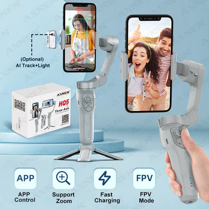 HQ5 AI Gimbal 3-Axis Anti-Shake Handheld Stabilizer Auto Face Tracking Handy Mobile Stand for Iphone Android Phone Vlog