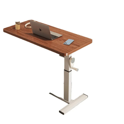 Adjustable Bedside Desk Hand Crank Lift Mobile Workstation with Study Table for Sofa/Office Space-Saving Writing Desk for Laptop