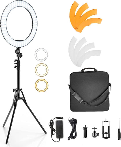 19 Inch Ring Light with Stand & Phone Holder – 55W 5500K Professional Ring Light for Tattoo Lash Extension Barber Makeup Artist Studio Video Photography Lighting