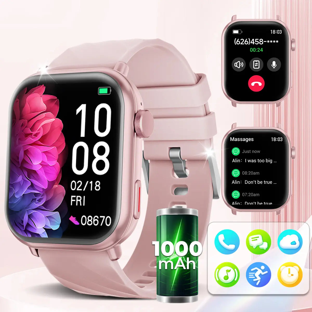 1.83-Inch Smartwatch for Men and Women，1000Mah High-Capacity Battery for Extended Standby，Wireless Calling & Message Alerts, Voice Assistant，Fitness Tracker with 100+ Sports Modes，Multifunctional Sport Smart Watch. #Summervibes