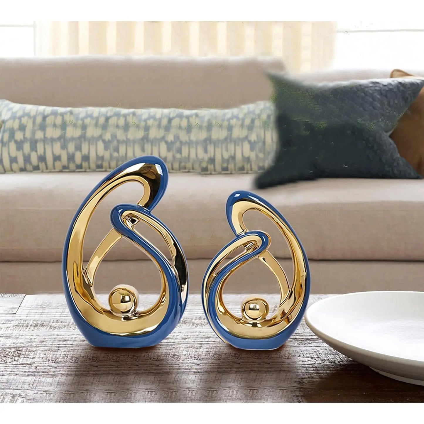 2 Count Navy Blue Decor Centerpiece Table Decorations Blue and Ceramic Decor Statue Mid Century Modern Decor Centerpieces for Dining Room Living Room Kitchen Shelf Office Coffee Table Decor