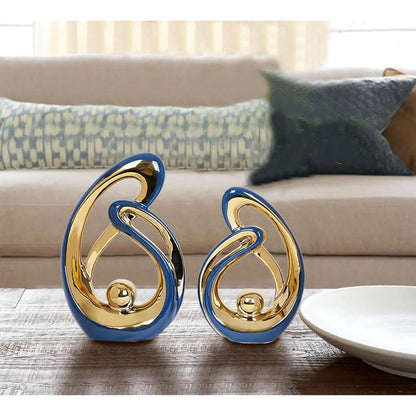 2 Count Navy Blue Decor Centerpiece Table Decorations Blue and Ceramic Decor Statue Mid Century Modern Decor Centerpieces for Dining Room Living Room Kitchen Shelf Office Coffee Table Decor