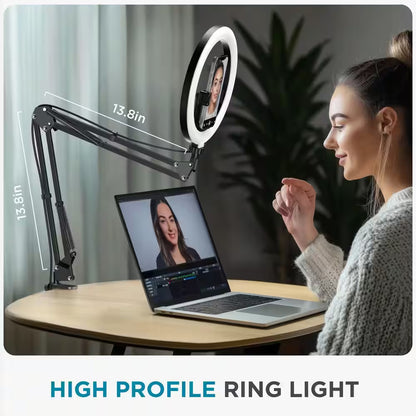 Overhead Phone Mount with Ring Light, 10 In. LED Selfie Ring Light for Desk W/ Phone Holder and Remote Canvas Lamp Light