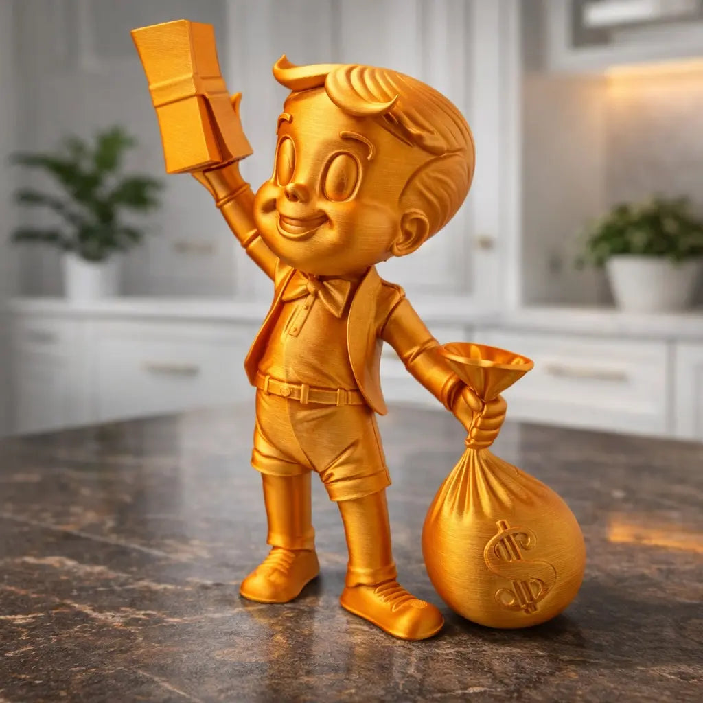 Richie Rich (FIXED PACKAGE ARRIVING BROKEN) | Luxury Cartoon Decor | Gold Orange Statue | Desk Shelf Art | Pop Culture Fan Art GIFT