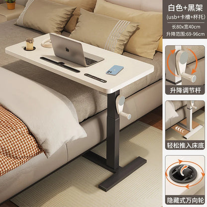 Adjustable Bedside Desk Hand Crank Lift Mobile Workstation with Study Table for Sofa/Office Space-Saving Writing Desk for Laptop