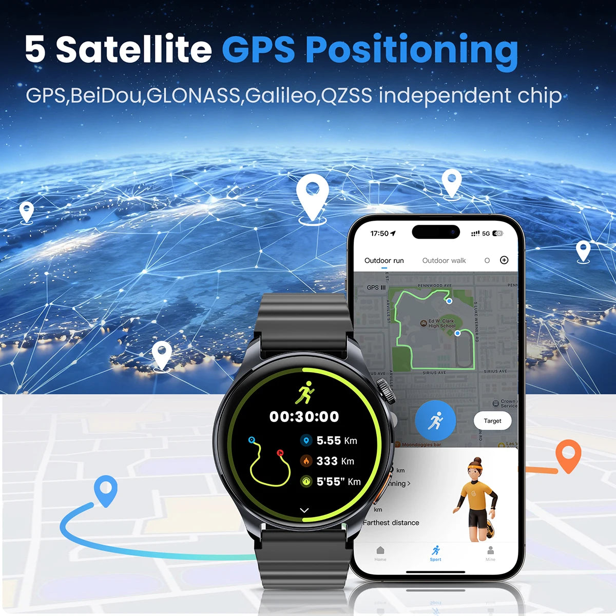 Watch 4S GPS Smartwatch 1.43” HD AMOLED Display 5 Satellite GPS Positioning 120+ Workout Modes Sport Fitness Smart Watch