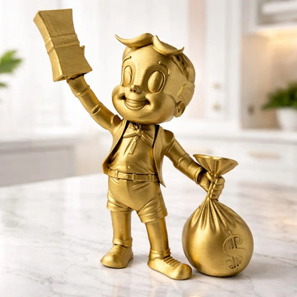 Richie Rich (FIXED PACKAGE ARRIVING BROKEN) | Luxury Cartoon Decor | Gold Orange Statue | Desk Shelf Art | Pop Culture Fan Art GIFT