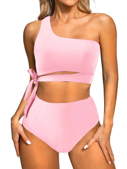 One Shoulder Womens Bikini Sets High Waisted Bathing Suits for Women Tie High Cut Swimsuits