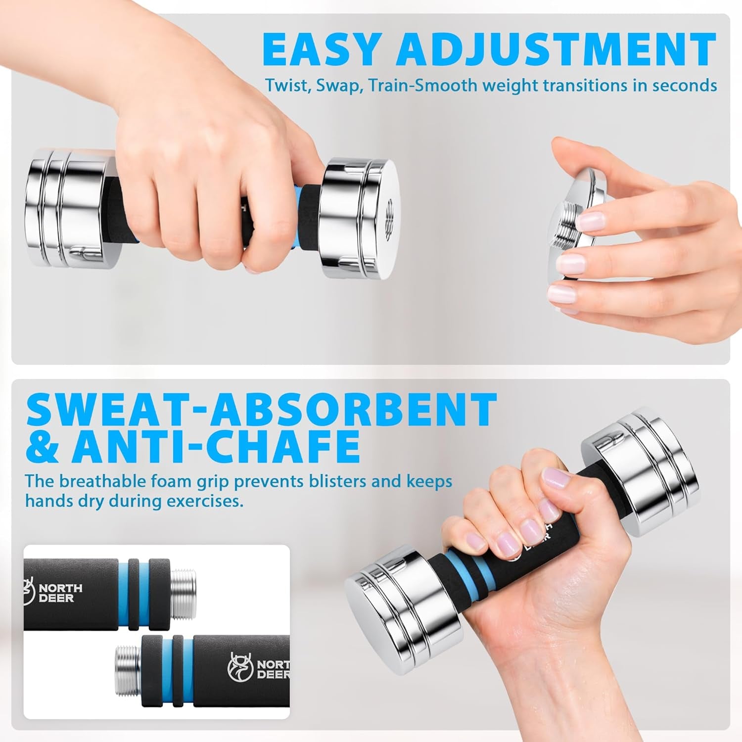 Steel Dumbbells Ultracompact & Adjustable Chrome Dumbbell | with Foam Handles 5Lb 10Lb 15Lb 20Lb 30Lb 50Lb Home Gym Workout (Choice of Size)