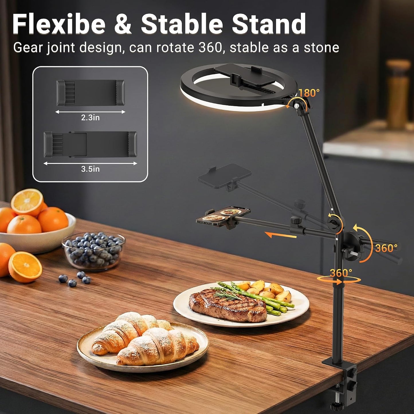 11" Ring Light with Stand, Featuring Overhead Phone Mount and Desk Ring Light with Phone Holder, Perfect for Phone Stand for Recording and Product Photography, Live Streaming Youtube Tiktok