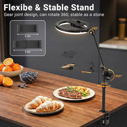 11" Ring Light with Stand, Featuring Overhead Phone Mount and Desk Ring Light with Phone Holder, Perfect for Phone Stand for Recording and Product Photography, Live Streaming Youtube Tiktok