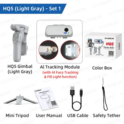 HQ5 AI Gimbal 3-Axis Anti-Shake Handheld Stabilizer Auto Face Tracking Handy Mobile Stand for Iphone Android Phone Vlog