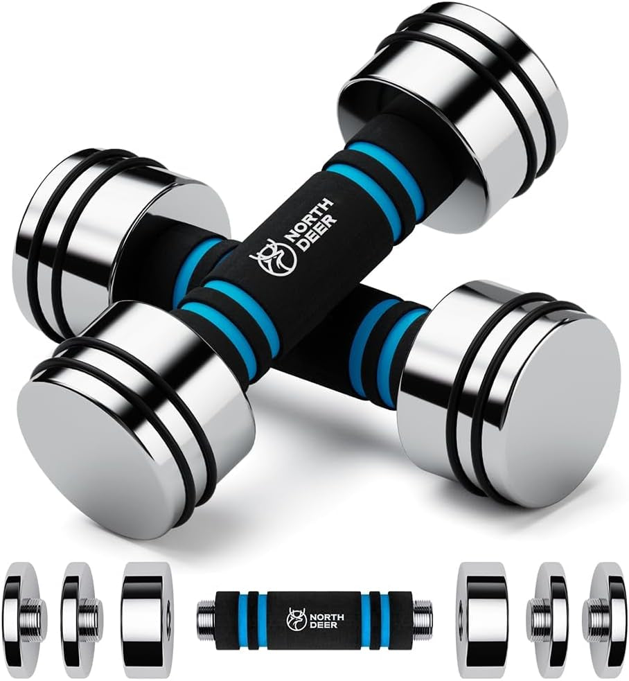 Steel Dumbbells Ultracompact & Adjustable Chrome Dumbbell | with Foam Handles 5Lb 10Lb 15Lb 20Lb 30Lb 50Lb Home Gym Workout (Choice of Size)