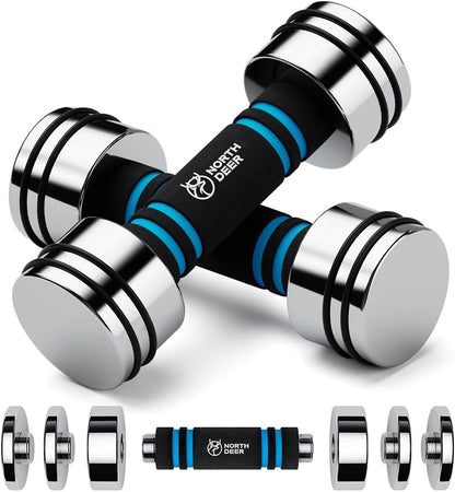 Steel Dumbbells Ultracompact & Adjustable Chrome Dumbbell | with Foam Handles 5Lb 10Lb 15Lb 20Lb 30Lb 50Lb Home Gym Workout (Choice of Size)