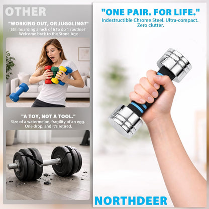 Steel Dumbbells Ultracompact & Adjustable Chrome Dumbbell | with Foam Handles 5Lb 10Lb 15Lb 20Lb 30Lb 50Lb Home Gym Workout (Choice of Size)