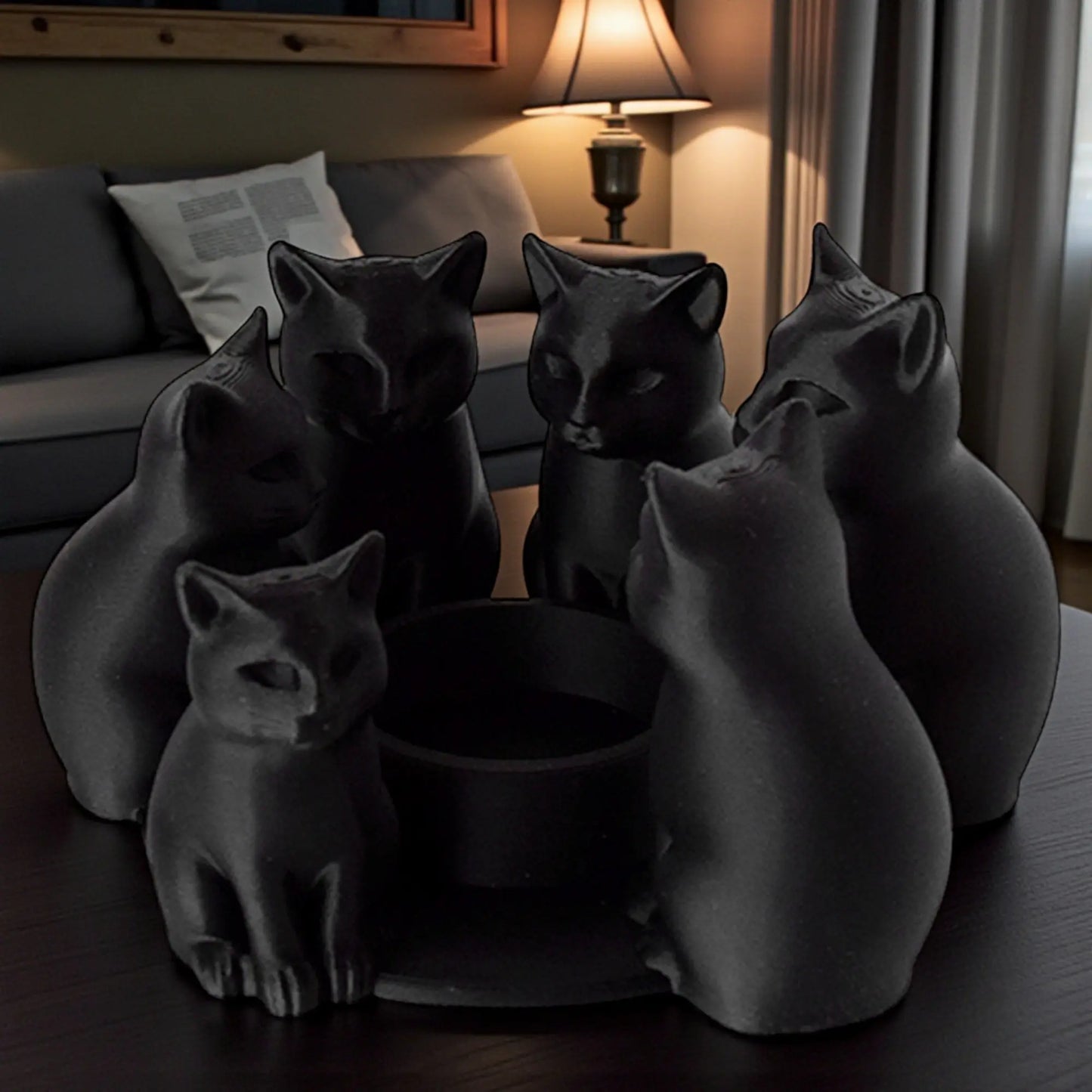 3D Printed Easter Cat Candle Holder | Matte Black Table Decor