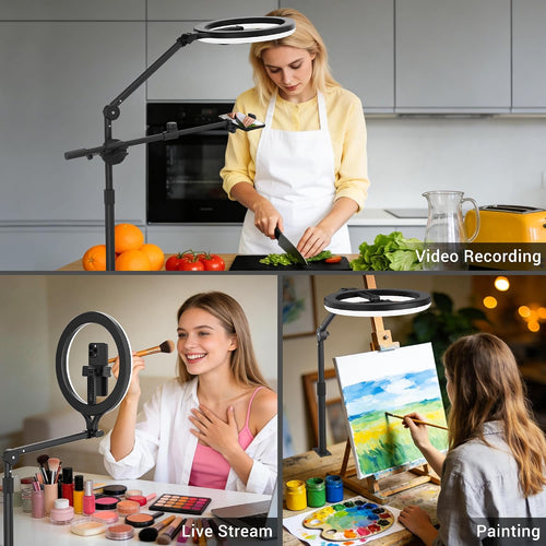 11" Ring Light with Stand, Featuring Overhead Phone Mount and Desk Ring Light with Phone Holder, Perfect for Phone Stand for Recording and Product Photography, Live Streaming Youtube Tiktok