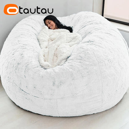 5Ft Giant Fluffy Faux Bunny Fur Bean Bag Cover Winter Christmas Pouf Cover Dd003【No Filler!Need Uy Filler by Yourself!】