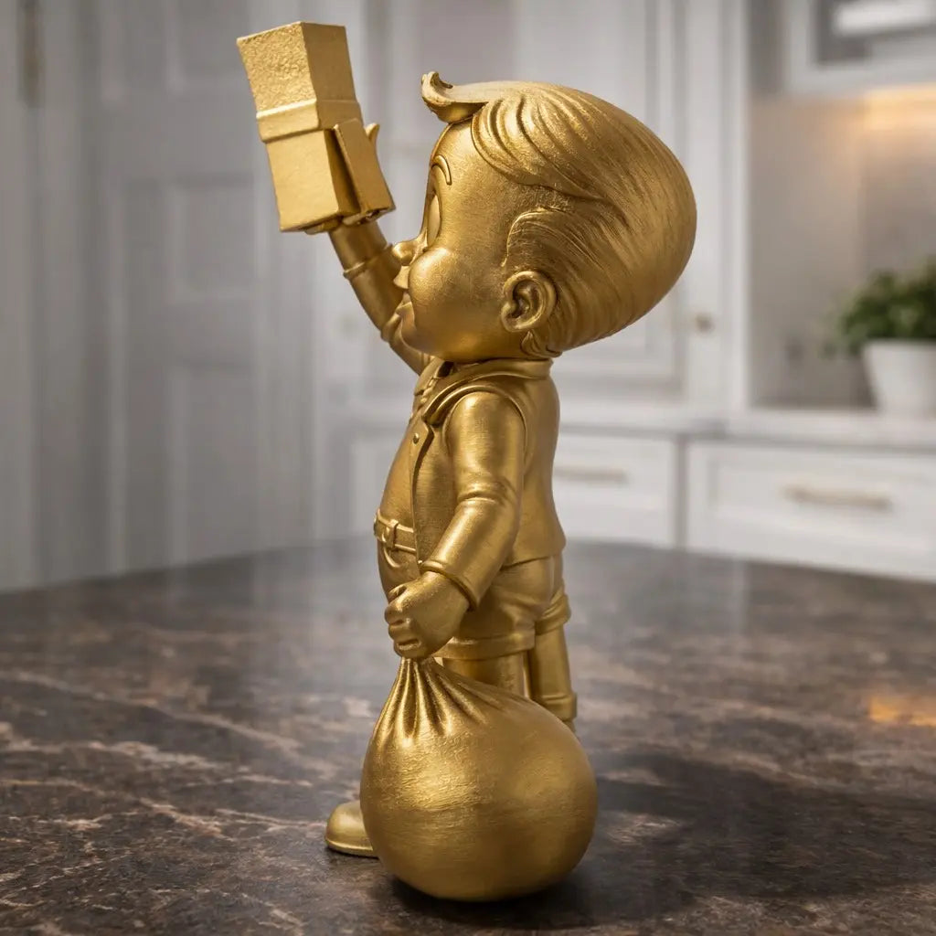 Richie Rich (FIXED PACKAGE ARRIVING BROKEN) | Luxury Cartoon Decor | Gold Orange Statue | Desk Shelf Art | Pop Culture Fan Art GIFT