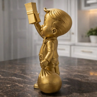 Richie Rich (FIXED PACKAGE ARRIVING BROKEN) | Luxury Cartoon Decor | Gold Orange Statue | Desk Shelf Art | Pop Culture Fan Art GIFT