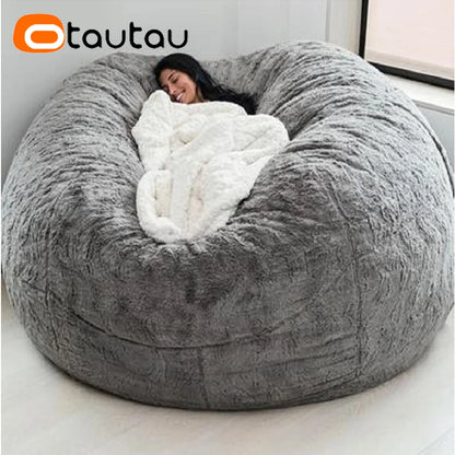 5Ft Giant Fluffy Faux Bunny Fur Bean Bag Cover Winter Christmas Pouf Cover Dd003【No Filler!Need Uy Filler by Yourself!】