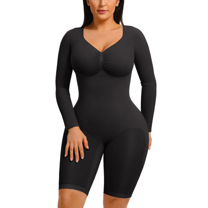 Feelingirl Women'S Long Sleeve Tummy Control Bodysuit V Neck Basic Stretchy Slim Fit Body Suits Going Out Tops