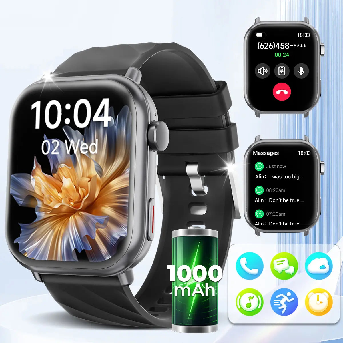 1.83-Inch Smartwatch for Men and Women，1000Mah High-Capacity Battery for Extended Standby，Wireless Calling & Message Alerts, Voice Assistant，Fitness Tracker with 100+ Sports Modes，Multifunctional Sport Smart Watch. #Summervibes