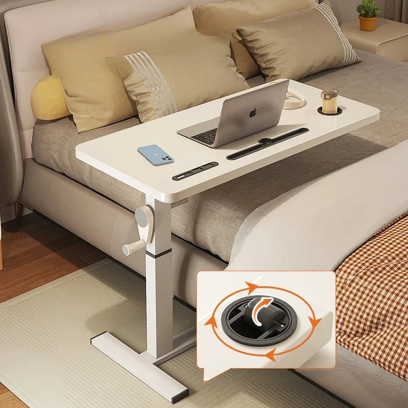 Adjustable Bedside Desk Hand Crank Lift Mobile Workstation with Study Table for Sofa/Office Space-Saving Writing Desk for Laptop