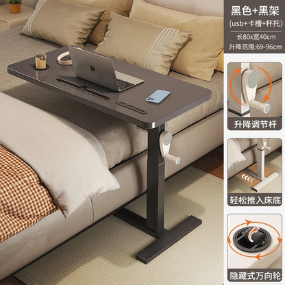 Adjustable Bedside Desk Hand Crank Lift Mobile Workstation with Study Table for Sofa/Office Space-Saving Writing Desk for Laptop