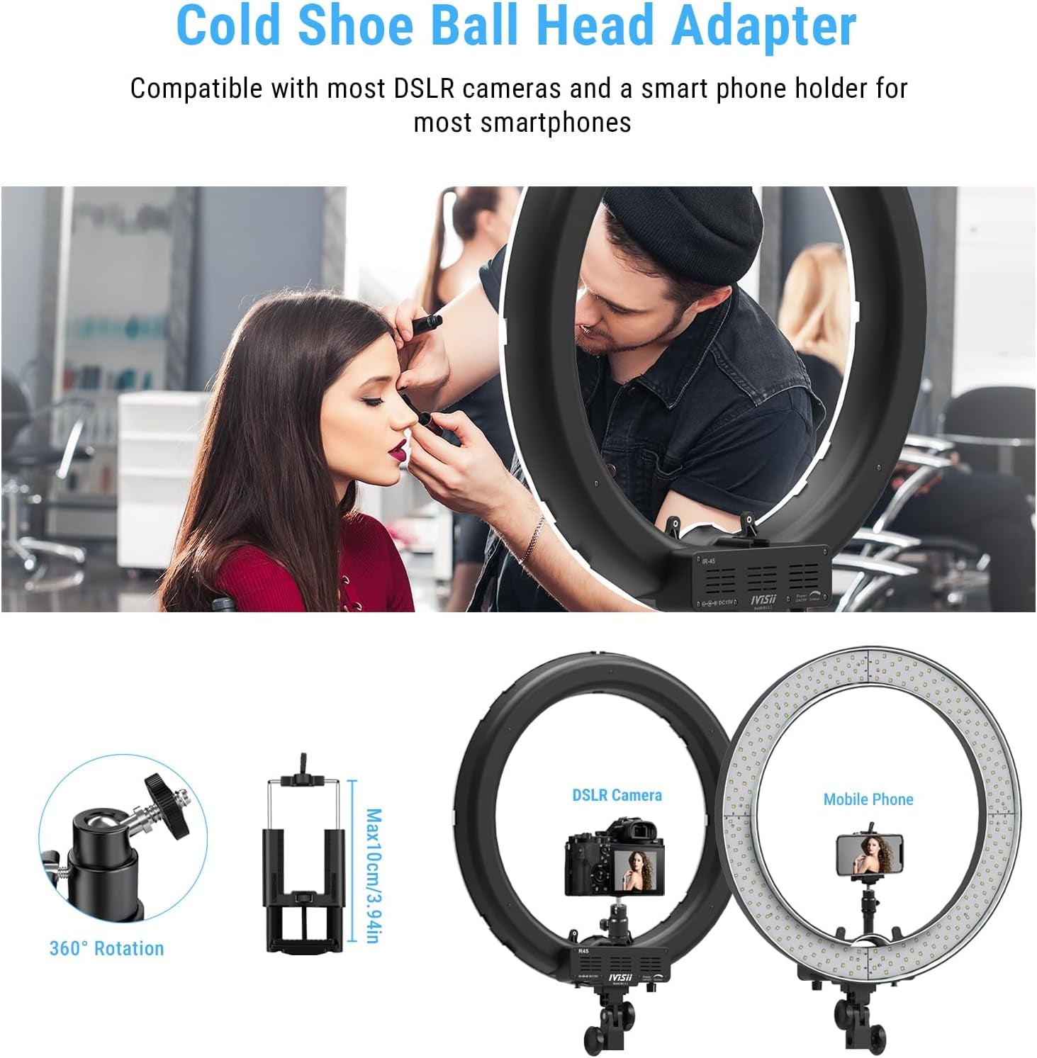 19 Inch Ring Light with Stand & Phone Holder – 55W 5500K Professional Ring Light for Tattoo Lash Extension Barber Makeup Artist Studio Video Photography Lighting