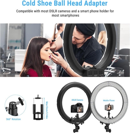 19 Inch Ring Light with Stand & Phone Holder – 55W 5500K Professional Ring Light for Tattoo Lash Extension Barber Makeup Artist Studio Video Photography Lighting