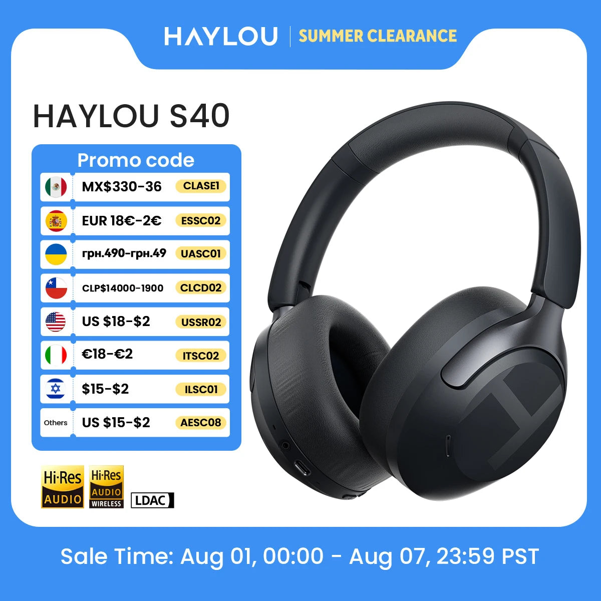 S40 ANC Wireless Headphone 50Db Noise Canceling Hi-Res 3D Spatial Audio Earphone with LDAC Bluetooth 6.0 over Ear Headset