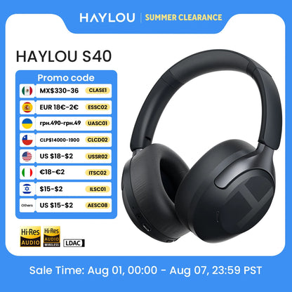 S40 ANC Wireless Headphone 50Db Noise Canceling Hi-Res 3D Spatial Audio Earphone with LDAC Bluetooth 6.0 over Ear Headset