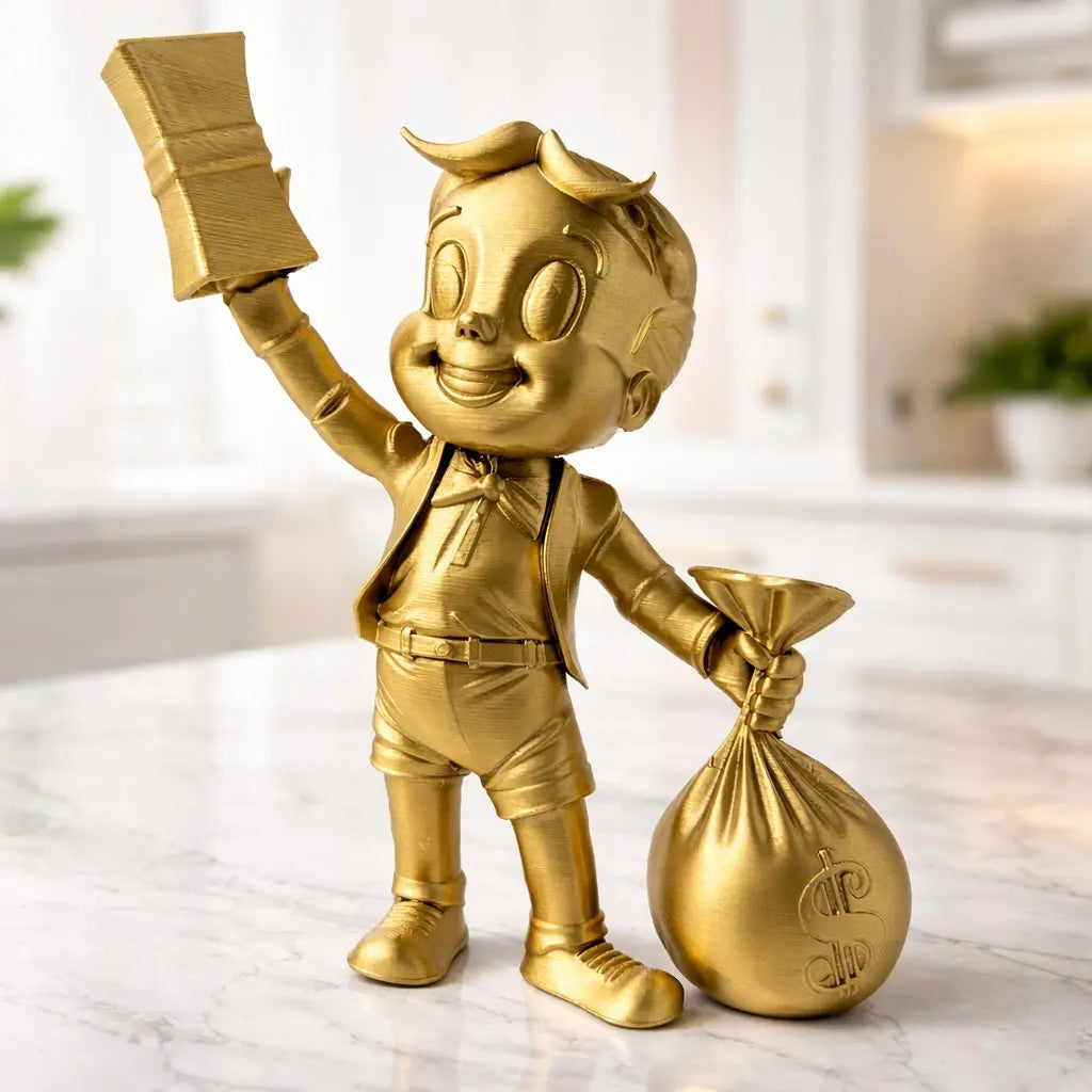 Richie Rich (FIXED PACKAGE ARRIVING BROKEN) | Luxury Cartoon Decor | Gold Orange Statue | Desk Shelf Art | Pop Culture Fan Art GIFT