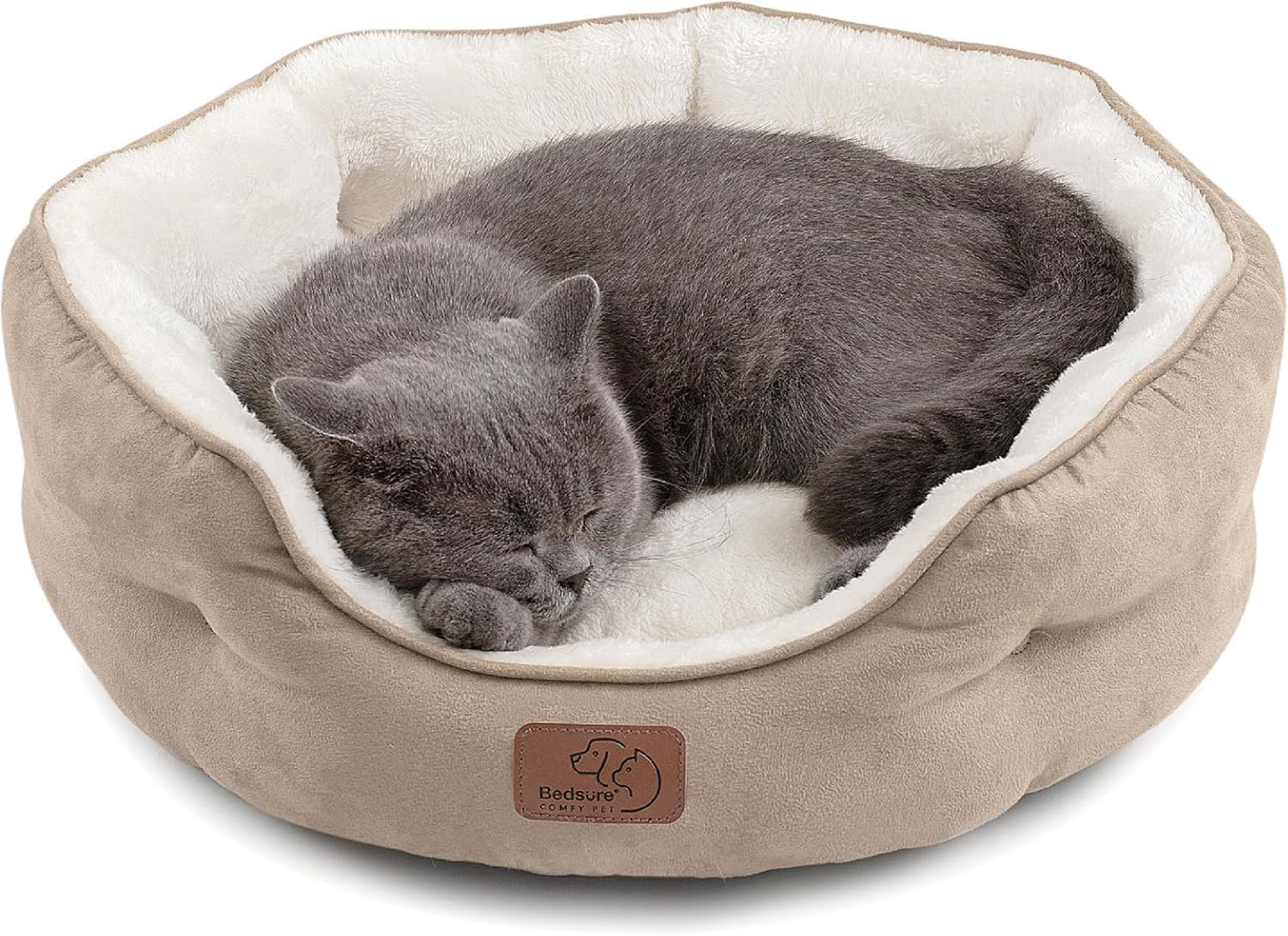Bedsure Small Dog Bed Washable,Round Cat Beds for Indoor Cats,20In Camel | Soft Plush Pet Bed,Dog Beds for Small Dogs for Puppy and Kittens,Anti-Slip Bottom,Easy to Clean
