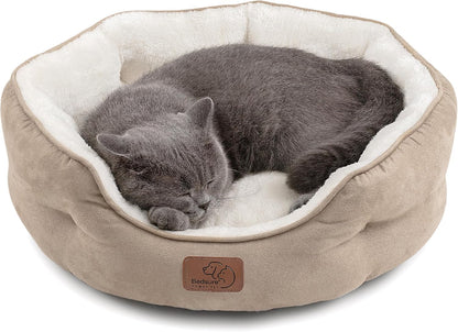 Bedsure Small Dog Bed Washable,Round Cat Beds for Indoor Cats,20In Camel | Soft Plush Pet Bed,Dog Beds for Small Dogs for Puppy and Kittens,Anti-Slip Bottom,Easy to Clean