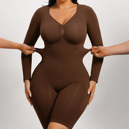 Feelingirl Women'S Long Sleeve Tummy Control Bodysuit V Neck Basic Stretchy Slim Fit Body Suits Going Out Tops