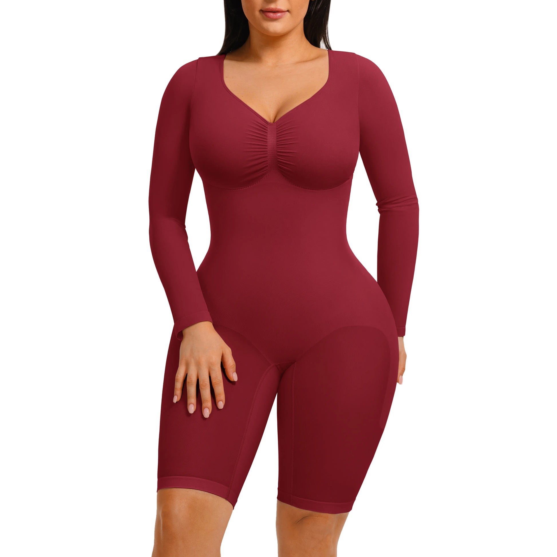 Feelingirl Women'S Long Sleeve Tummy Control Bodysuit V Neck Basic Stretchy Slim Fit Body Suits Going Out Tops