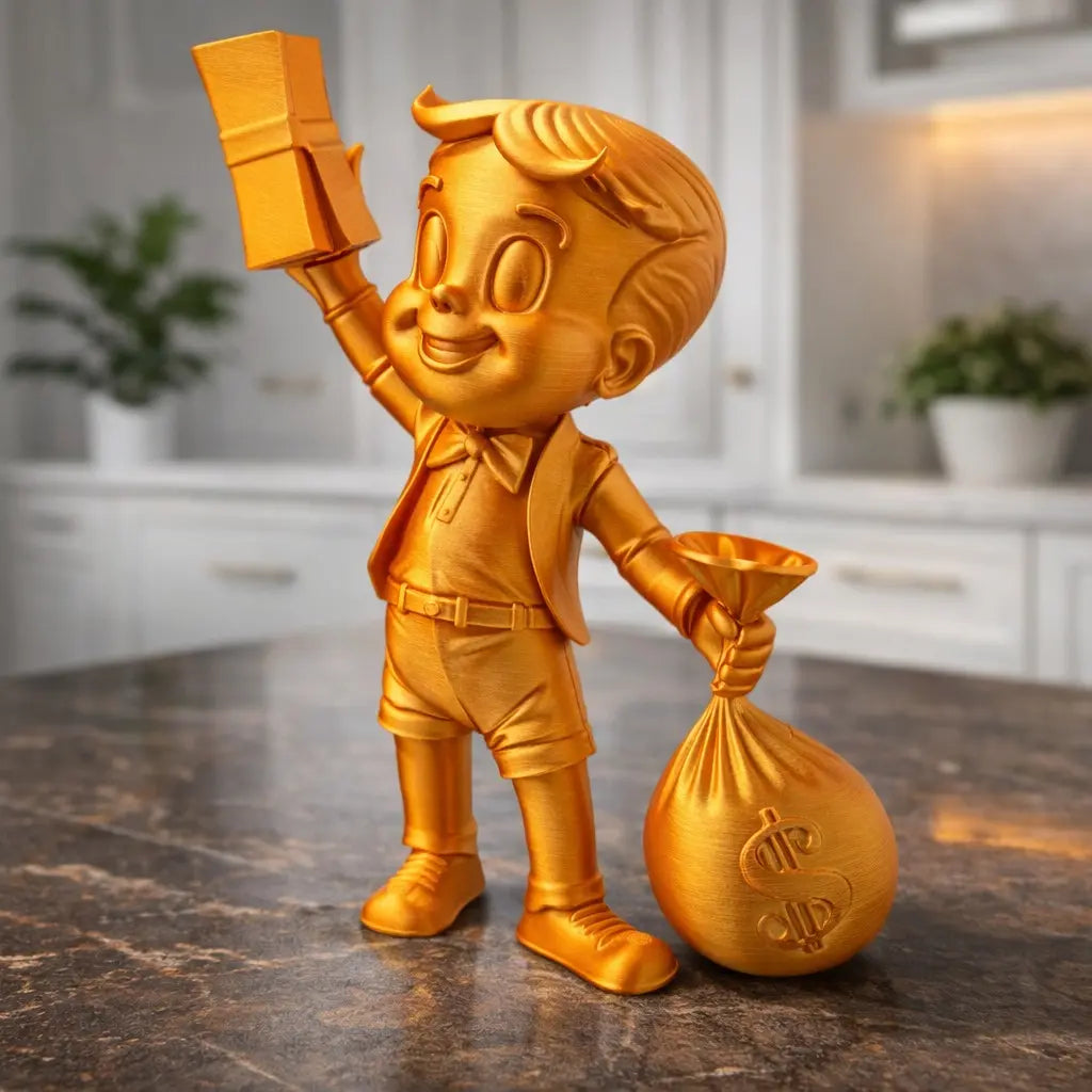 Richie Rich (FIXED PACKAGE ARRIVING BROKEN) | Luxury Cartoon Decor | Gold Orange Statue | Desk Shelf Art | Pop Culture Fan Art GIFT