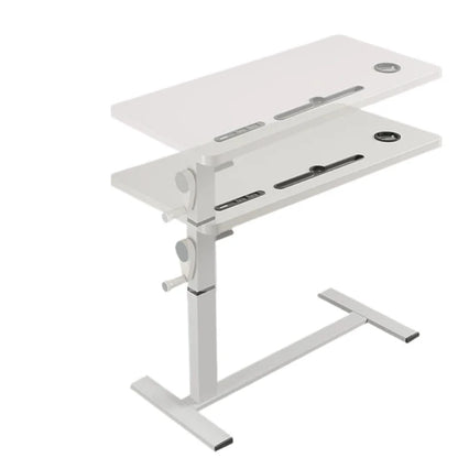 Adjustable Bedside Desk Hand Crank Lift Mobile Workstation with Study Table for Sofa/Office Space-Saving Writing Desk for Laptop